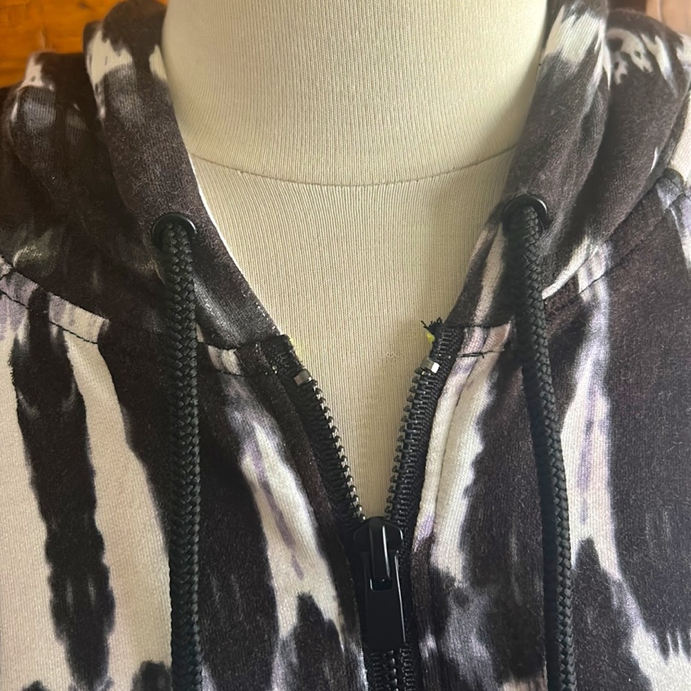 LIVERPOOL Tie Dye JACKET🖤Full Zip HOODIE Black & White💚Lime Green Side Stripe - Picture 6 of 13